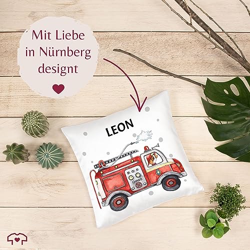 Kissen 40x40 Zierkissen - Feuerwehr Auto I Feuerwehrauto I 112 I Fire Truck I Löschfahrzeug - 40 x 40 cm - Weiß - kuschelkissen jugendfeuerwehr feuerwehrautos kissenhülle feuerwehrgeschenk motiv