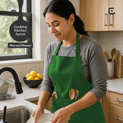 Image of CRASOME Kitchen Apron for Men & Women | Unisex Cooking Apron with 2 Front Pockets and Adjustable Straps | Apron for Chef, Hotel, Cafe, Restaurant, Gardening, Workshop
