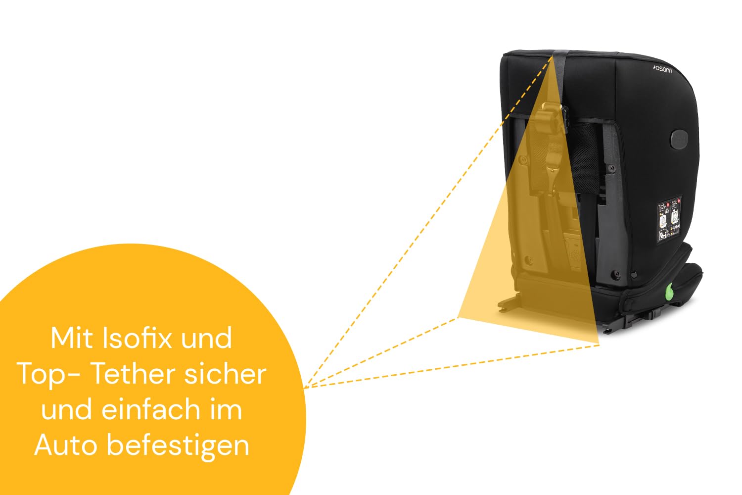 OSANN - Fotelik samochodowy dla dzieci Flux Isofix eXT i-Size Top-Tether ze zintegrowanymi czujnikami - 76-150 cm - 15 miesięcy do 12 lat - Grupa 2/3 -, 14-pozycyjne wysokości
