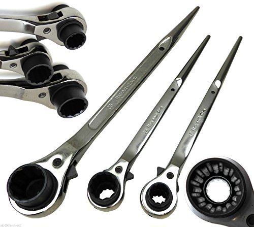 3pc Black Smoked Cr-v Ratchet Podger Scaffold Spanner 17x19 19x24 24x30mm