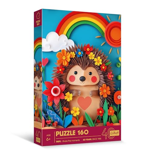 Trefl - Puzzle com Efeito 3D, Ouriço - 160 Peças - 40º Aniversário da Trefl, Puzzle de Cores com Animais, para crianças a partir de 6 anos