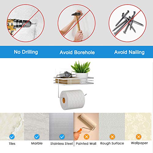 image for FANHAO Toilet Paper Holder with Shelf Adhesive Toilet Roll Holder, No 