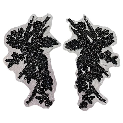 image for JRYYR 1 Pair of Handmade Rhinestone Appliques,26.5 * 18cm Black Appliq