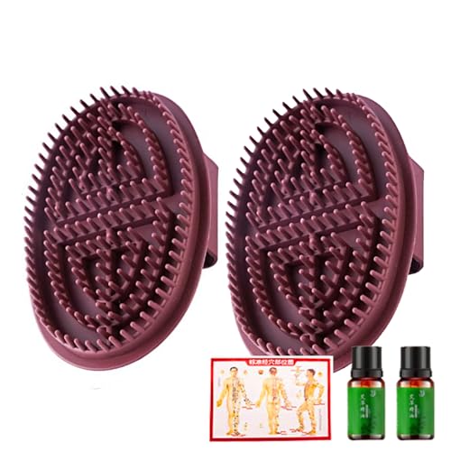 2PCS Meridian Brush with 2×10ml Mugwort Oil & Acupoint Chart – Silicone Body Massage Tool for Belly and Back, Lymphatic Drainage, Circulation Boost, Pressure Relief – Ideal for Men and Women