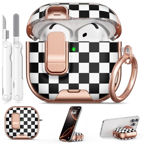 Image of for AirPod 4 Case, with Safty Lock & Phone Stand for Floral AirPod 4 Generation Case Cover for Women Girly, iPod 4 Cases with Keychain & Cleaner Kit -Small Checkered