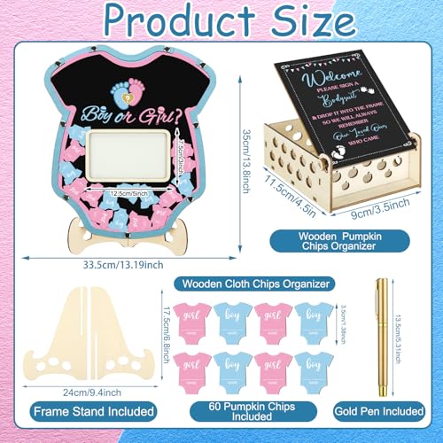 Image of Wenqik 63 Pcs Gender Reveal Baby Shower Guest Book Alternatives Set Baby Shower Decorations with Photo Frame Sonogram Frame Keepsake 60 Wood Slices Guest Book for Birthday