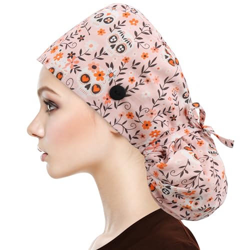 Image of QBA Adjustable Working Cap with Button, Satin-Lined Hat, Cotton Working Hat Sweatband, Elastic Tie Back Hats Unisex