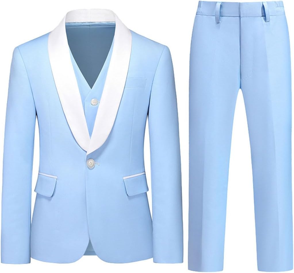 Mi Bo Tong Slim Fit Suit Sets for Boy Formal Tuxedo Suits for Wedding Boys Shawl Lapels Blazer 3 Piece for Party