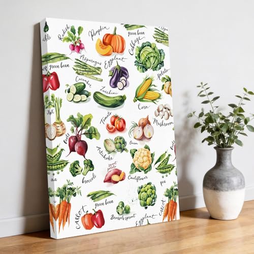 Green Vegetables Canvas Wall Art for Living Room, Carrot Pepper