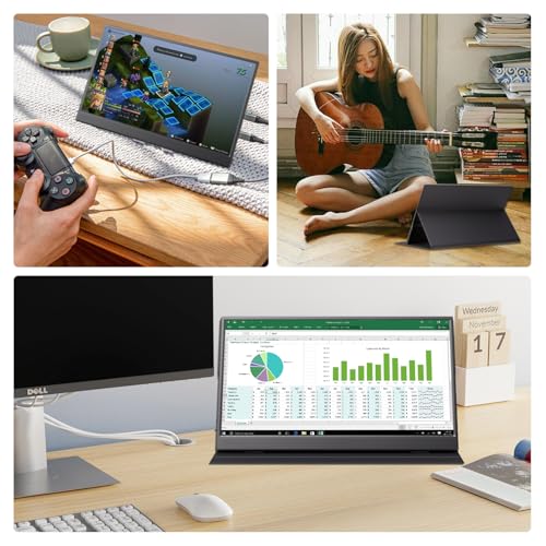 Image of 15.6 Inch Portable Monitor 1080P FHD IPS Gaming Display Monitor with USB-C & HDMI Light Weight Ultra-Slim External Second Screen with Smart Cover & Speakers for Laptop,PC, Mac, Phone, PS5, Switch