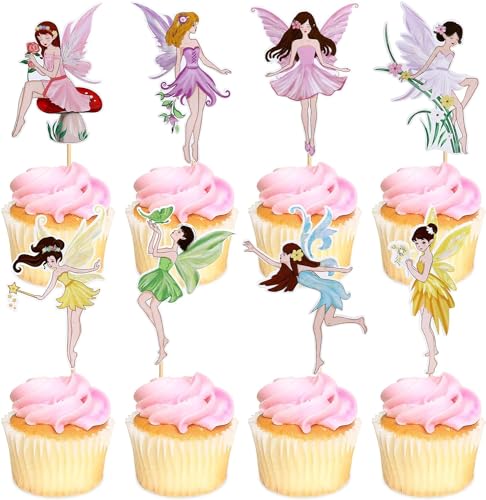 HUAIZAN Multicoloured Fairy Cake Toppers, Pack of 24, Cupcake Toppers, Fairy Cake Decoration, Muffin Topper, Cake Decoration Girls for Birthday Party, Baby Shower HUAIZAN Multicoloured Fairy Cake Toppers, Pack of 24, Cupcake Toppers, Fairy Cake Decoration, Muffin Topper, Cake Decoration Girls for Birthday Party, Baby Shower