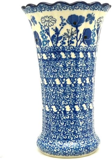 Polish Pottery Vase - Medium Fluted - Evening Poppies