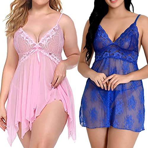 Image of Net Lace Women`s Babydoll Lingerie Dress for Honeymoon Night S-3XL