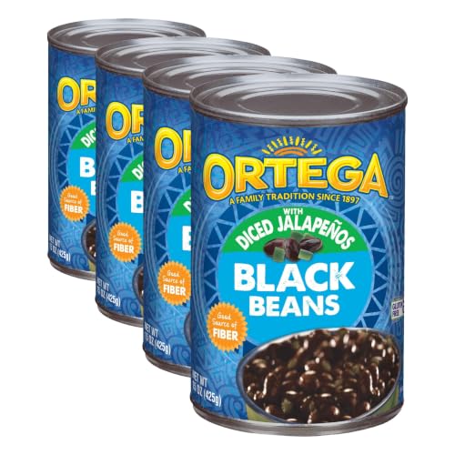 Image of Ortega Black Beans, With Diced Jalapenos, 15 Ounce (Pack of 4)