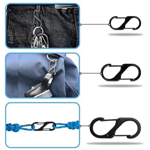 DALAETUS 30 Stück S Karabiner Set, Karabiner mit Doppelter Federöffnung, Karabinerhaken für Camping oder Zuhause, Schlüsselanhänger für Haushalt, Wanderungen Freien, Angeln (50mm/40mm/32mm)