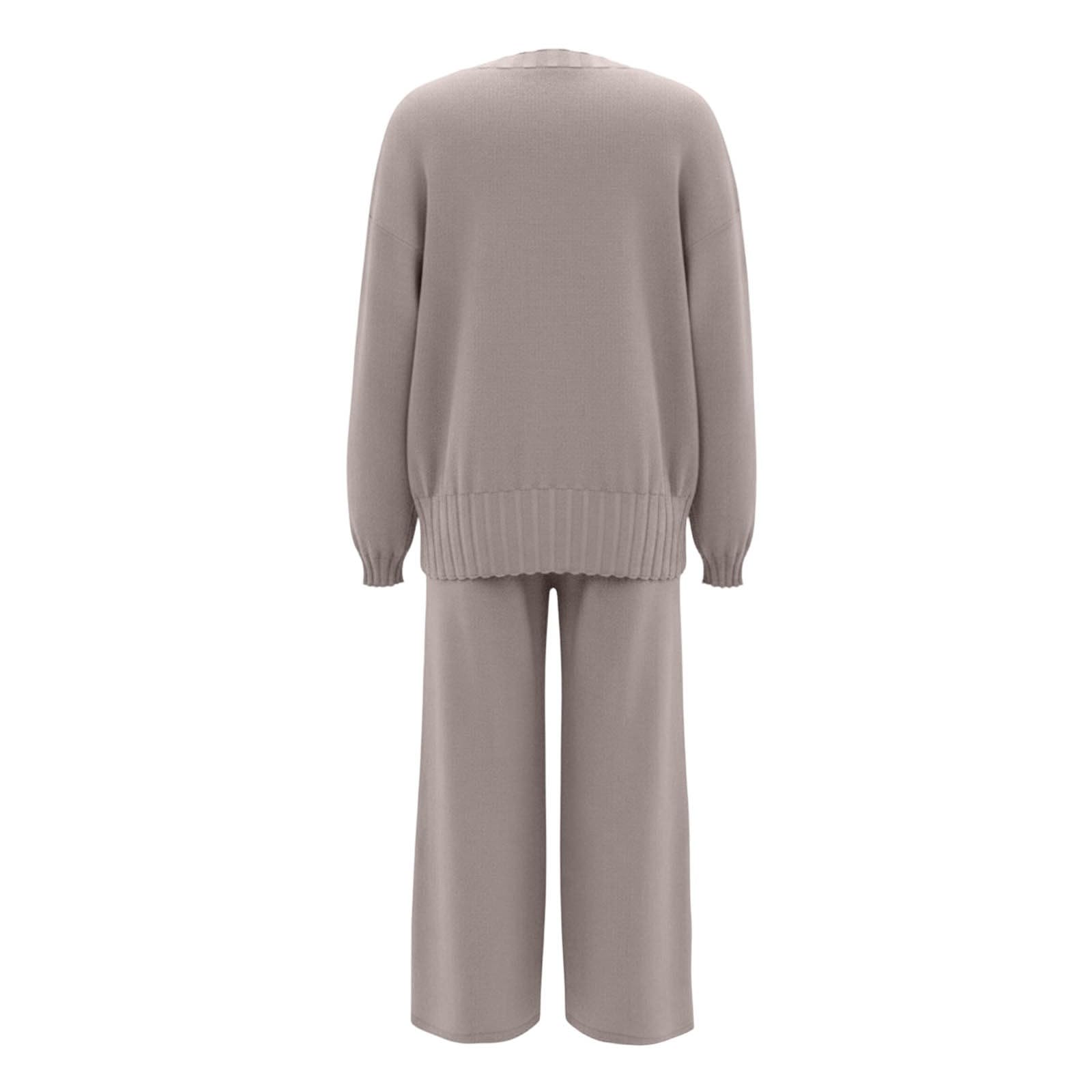 Ensemble de tricot 2 pièces pour femme - Pull en tricot décontracté et pantalon large - Élégant ensemble de loisirs - Coupe ample - Automne et hiver