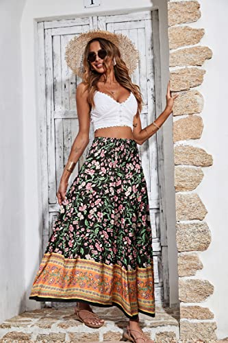 Cflonge Women's 2023 Bohemian Long Skirts Flowy High Waist A Line Maxi Skirts For Women Summer(Black,Xx-Large) #TOP3