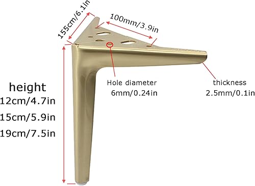 Miniatura 6 de ISolay Paquete de 4 patas de metal para muebles, patas de mesa de centro de metal industrial, patas de sofá de repuesto, patas triangulares, 5