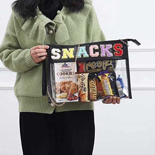 Image of Chenille Letter Clear Bag Purse Multi-purpose Transparent Waterproof Snacks Makeup Tote Bag with Wrist Strap
