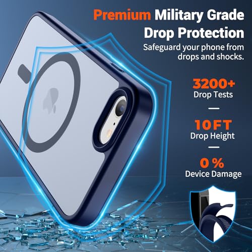 Image of SUPFINE Magnetic for iPhone SE Case 2022 (3rd) /2020 (2nd), iPhone 8 Case (Compatible with MagSafe) (Military Grade Drop Protection) Slim Translucent Matte Phone Case,Navy Blue