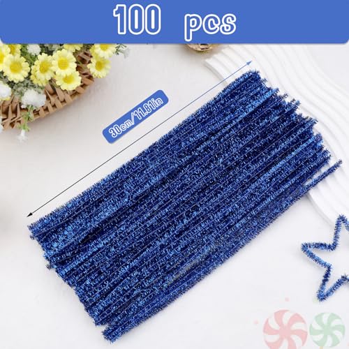 Image of Hssugi 100PCS Pipe Cleaners, Royal Blue Chenille Stems Craft Supplies | Pipe Cleaners Craft Supplies, Pipe Cleaners Bulk Fuzzy Sticks for DIY Art and Craft Projects Home Decoration
