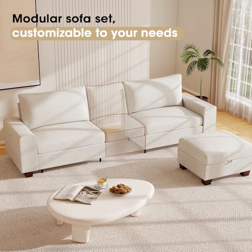 Image of Couchus 112 inch Convertible Storage Sectional Sofa,L Shaped Couch with Storage Ottoman,Multi-Functional Reversible Sofa with Huge Storage Space, Breathable Fabric (Beige)