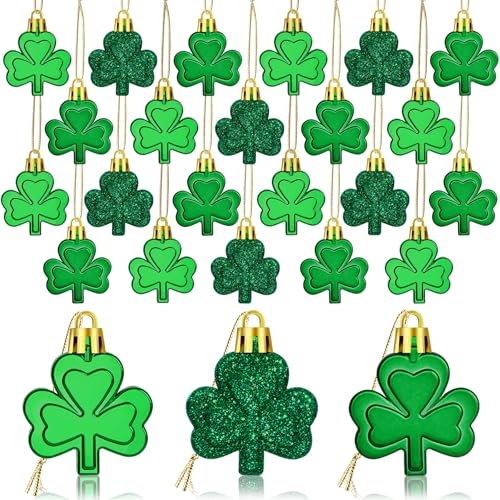 JULMELON 20 stuks St Patrick's Day Shamrocks Ornamenten Glitter Good Luck Clover Opknoping Kerstballen Ierse Groene Klaver Hanger voor Thuis Boom Party Decoraties