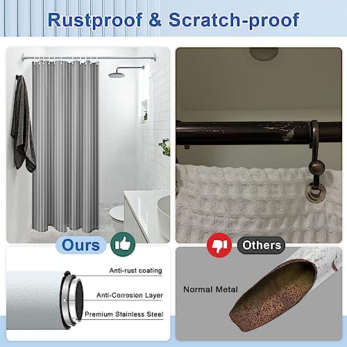 Karnisz 70-190 cm, bez wiercenia, drążek napinający, wysuwany drążek do zasłony prysznicowej, matowy biały, do łazienki, okien, szafy na ubrania
