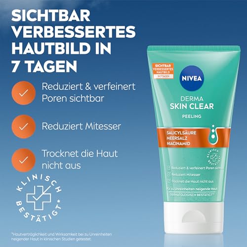 NIVEA Derma Skin Clear Peeling, porenverfeinerndes Peeling für Gesicht und Körper, Gesichtsreinigung mit Salicylsäure & Niacinamid für ein sichtbar verbessertes Hautbild (150 ml)