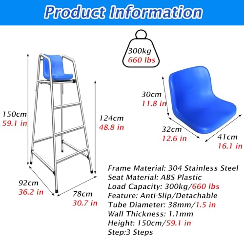 Silla de socorrista de acero inoxidable 304, altura 59 pulgadas miniatura 2