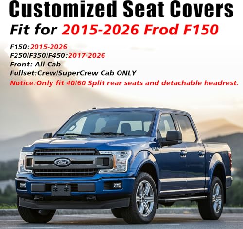 Image of Coverado Ford F150 Seat Covers Full Set, Car Seat Covers Waterproof Faux Leather Full Coverage Protector Pickup Truck Car Seat Cushion Cover Fit for 2015-2026 Ford F150, 2017-2026 F250 F350 F450,Gray