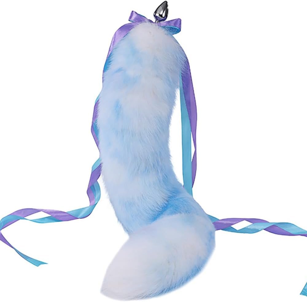 Butt Plug Fox Tail Blue Foxtail SM Anal Dilator Adult Fox Tail Anal Plug Metal Detachable Real Hair Fox Erotic Tail Male and Female Masturbation device-50cm Tail||4.1cm Anal Plugs
