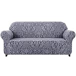 subrtex 1-Piece Damask Sofa Slipcover 1,2,3 Seater Jacquard Sofa Cover High Elastic Stretch Furniture Protector (Loveseat, Grey Pattern)