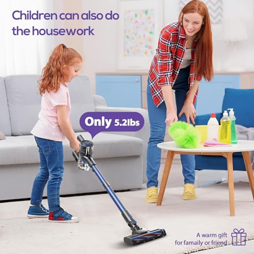 Image of Comvtu Cordless Vacuums, 80,000PRM Powerful Motor Vacuum Cleaner and 2200mAH Rechargeable Battery up to 35 Mins Worktime, 2 Adjustable Modes, Detachable Parts, Wireless Stick Vacuum (Deep Blue)