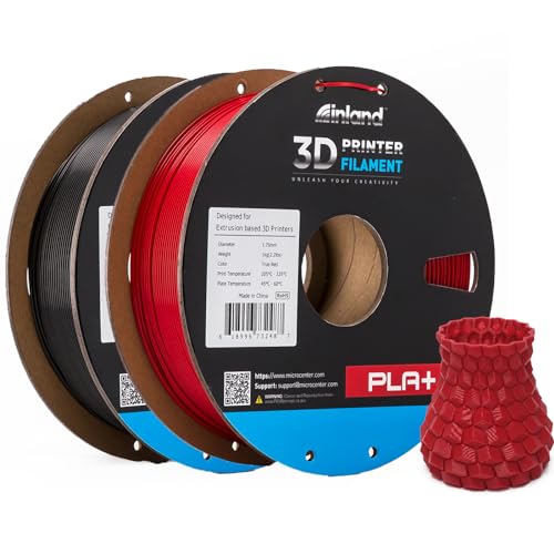 Image of INLAND Micro Center PLA+ 3D Printing Filament 1.75mm - PLA Pro Dimensional Accuracy + /- 0.03 mm - 1kg Cardboard Spool (2.2 lbs) (2 Pack Black & True Red, 1.75mm)
