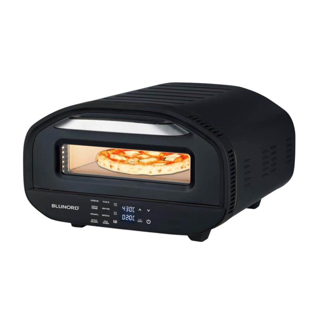 Forno Pizza Elettrico BLUNORD 1700W 430°C – Pietra Refrattaria e Pala Incluse – 7 Programmi Touch – Triplo Vetro – Forno Professionale per Pizza Napoletana e Pane – Design Italiano