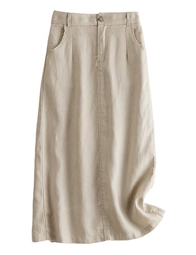 IDEALSANXUN Womens Cotton Linen Skirts Spring Summer A Line Midi