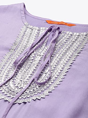 Image of INDO ERA Women's Cotton Blend Embroidered Straight Kurta Trouser With Dupatta Set(KH0PR2868)