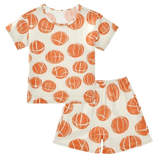ALAZA Orange Basketball Sport Pajamas Set Short Sleeve Cotton Sleepwear Summer Pjs 2 Piece 5-14Y