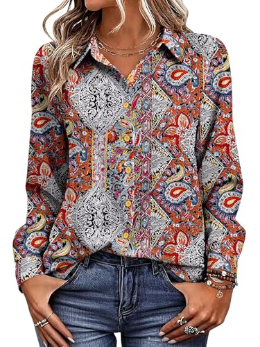 Image of Magritta Women's Shirts Fashion Casual Loose Fit Long Sleeve Button Down Lightweight Collared Blouse Tops