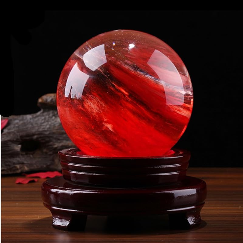 NIBHZ Kula medytacyjna z czerwonego kryształu z drewnianym stojakiem,Red,90~100mm