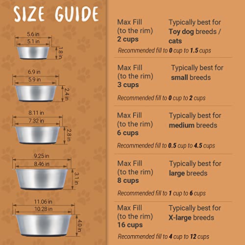Peggy11 Deep Stainless Steel Anti-Slip Dog Bowls, 2 Pack, 6 Cups #TOP5