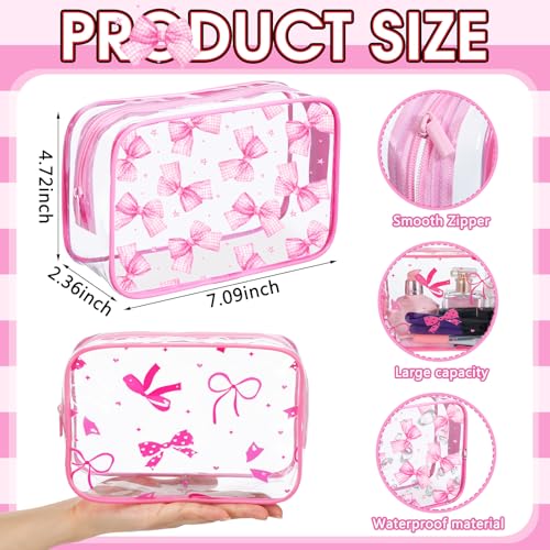 Kacctyen 8 Pcs Coquette Pink Bow Makeup Bags Clear PVC Skincare Cosmetic Bags Waterproof Travel Toiletry Zipper Pouch Coquette Party Favors Gifts for Women Girls Travel Storage Accessories(Bow)2