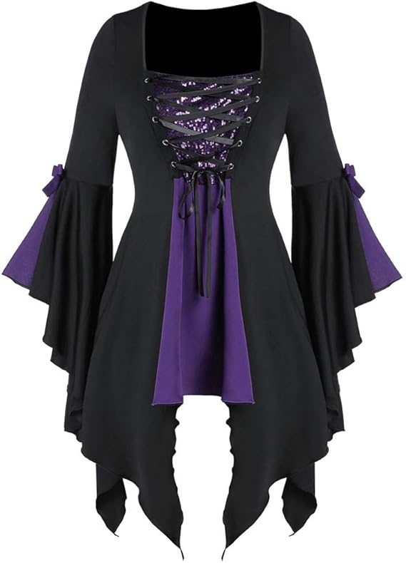 Gothic Kleid Damen Halloween Kostüm - Vampir Renaissance Mit Trompetenärmel