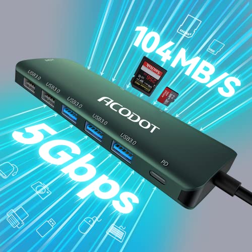 Image of USB C Hub, Acodot 9 in 1 USB C to 4K@60HZ HDMI Multiport Adapter, 3 USB 3.0 Ports, SD /TF Card Reader, 100W PD, USB C Hub Multiport Adapter Desigend for MacBook Pro Air HP XPS etc, Green