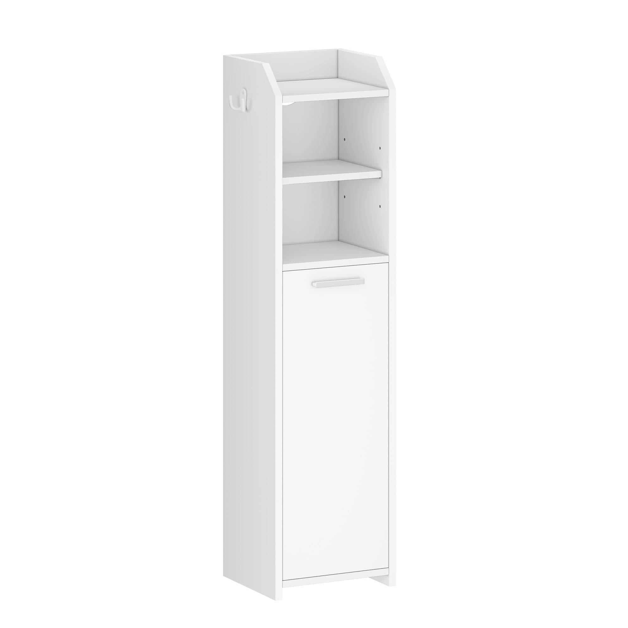 Hzuaneri Mueble de Baño, Armarios Baño Estrecho con Gancho, Estantes Ajustables, Espacio de Almacenamiento Abierto, para Espacios Reducidos, Salones y Rincones, 20 x 20 x 90 cm, Blanco BC22903X