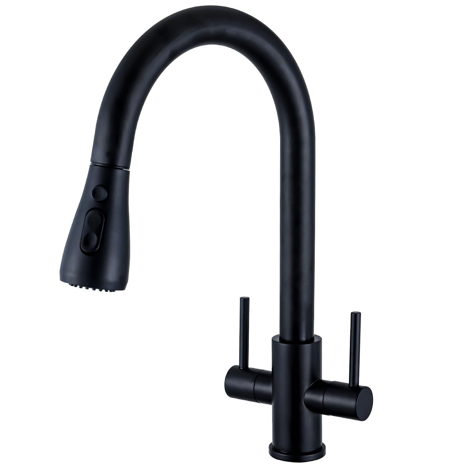 Eovem Kitchen Mixer Tap Matt Black - Modern High Arc Dual Lever Stainless Steel Kitchen Sink Tap with Pull Out Sprayer, Swivel Spout Easy Fit Faucet