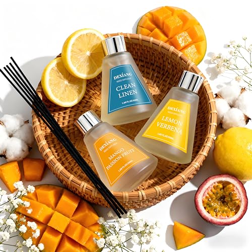 Reed Diffuser Set of 3 Pack, Lemon Verbena/Mango Passion Fruit/Clean Linen Oil Diffuser Reed Diffusers for for Home, Bathroom, Office Decor, 1.7 Fl.oz, Total 5.1Oz - image 2