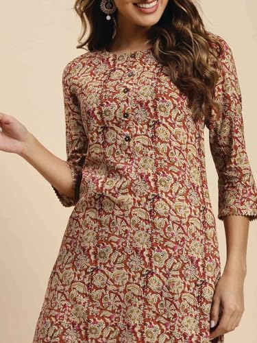 Image of rangita Women Rayon Regular Fit Knee Length Printed Straight Kurti | Kurta