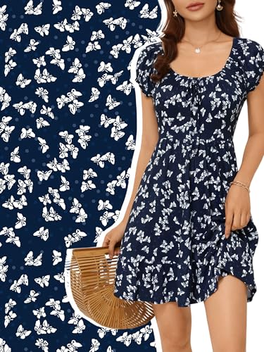 Image of HUHOT Teen Petite Women Floral Short Summer Mini Dresses with Pockets Cute Milkmaid Sundress 2026
